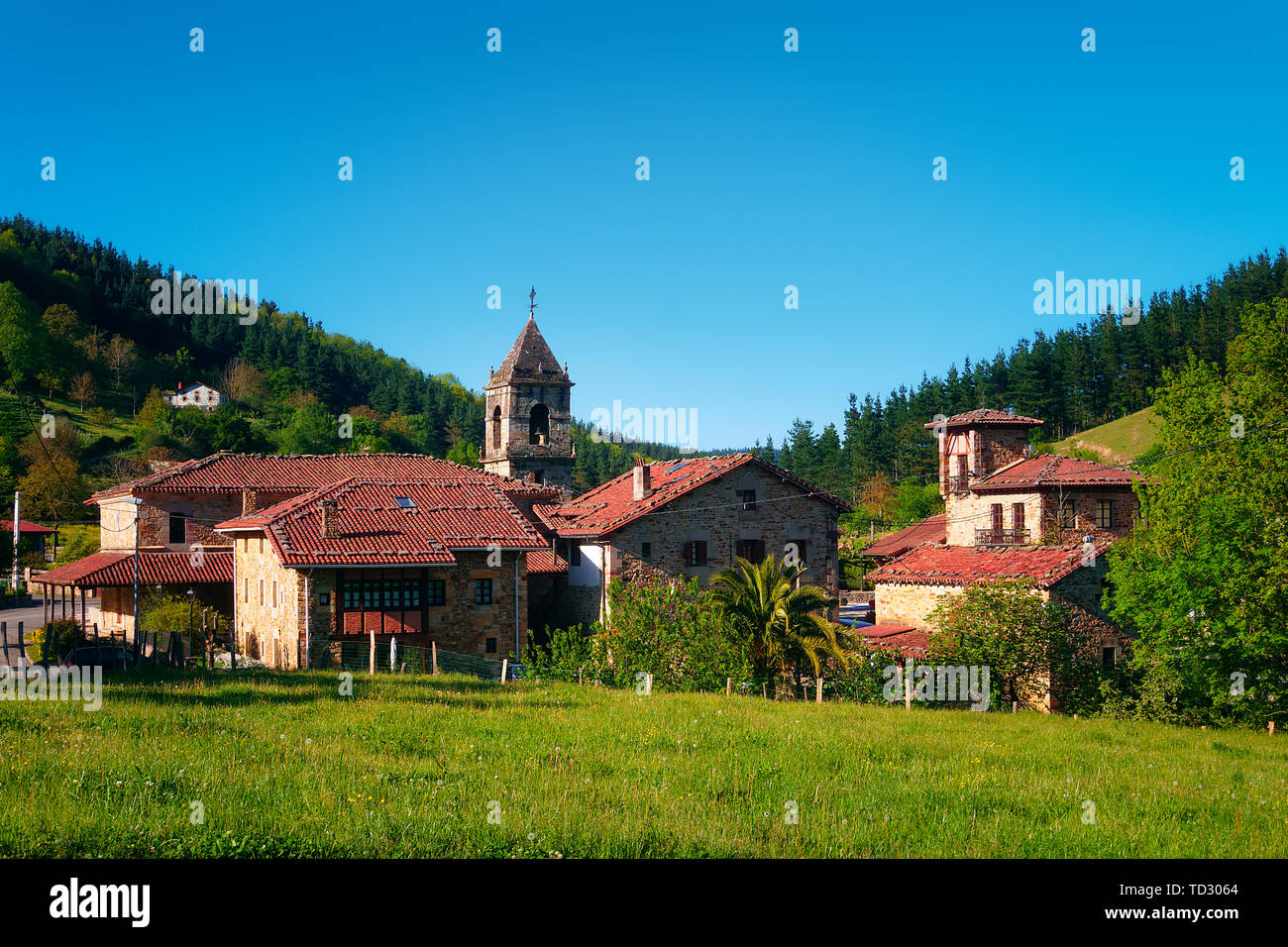 rural landscape in Axpe village in Basque Country Stock Photo