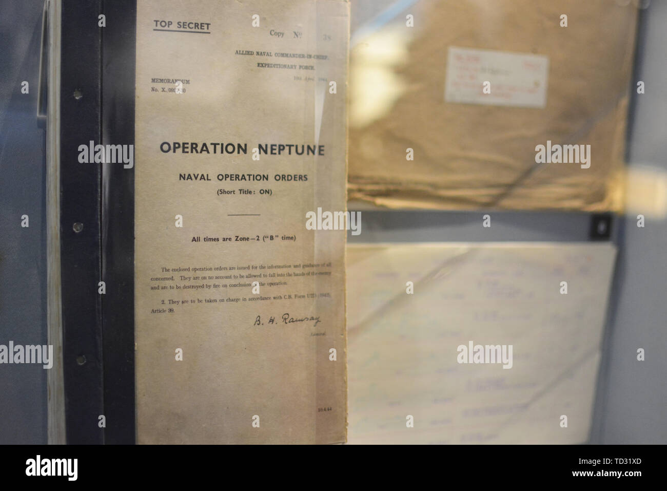 EMBARGOED TO 0001 THURSDAY JUNE 06 A copy of Operation Neptune, the top  secret naval operation orders for D-Day on display at the D-Day Story in  Portsmouth. Secrecy was of paramount importance