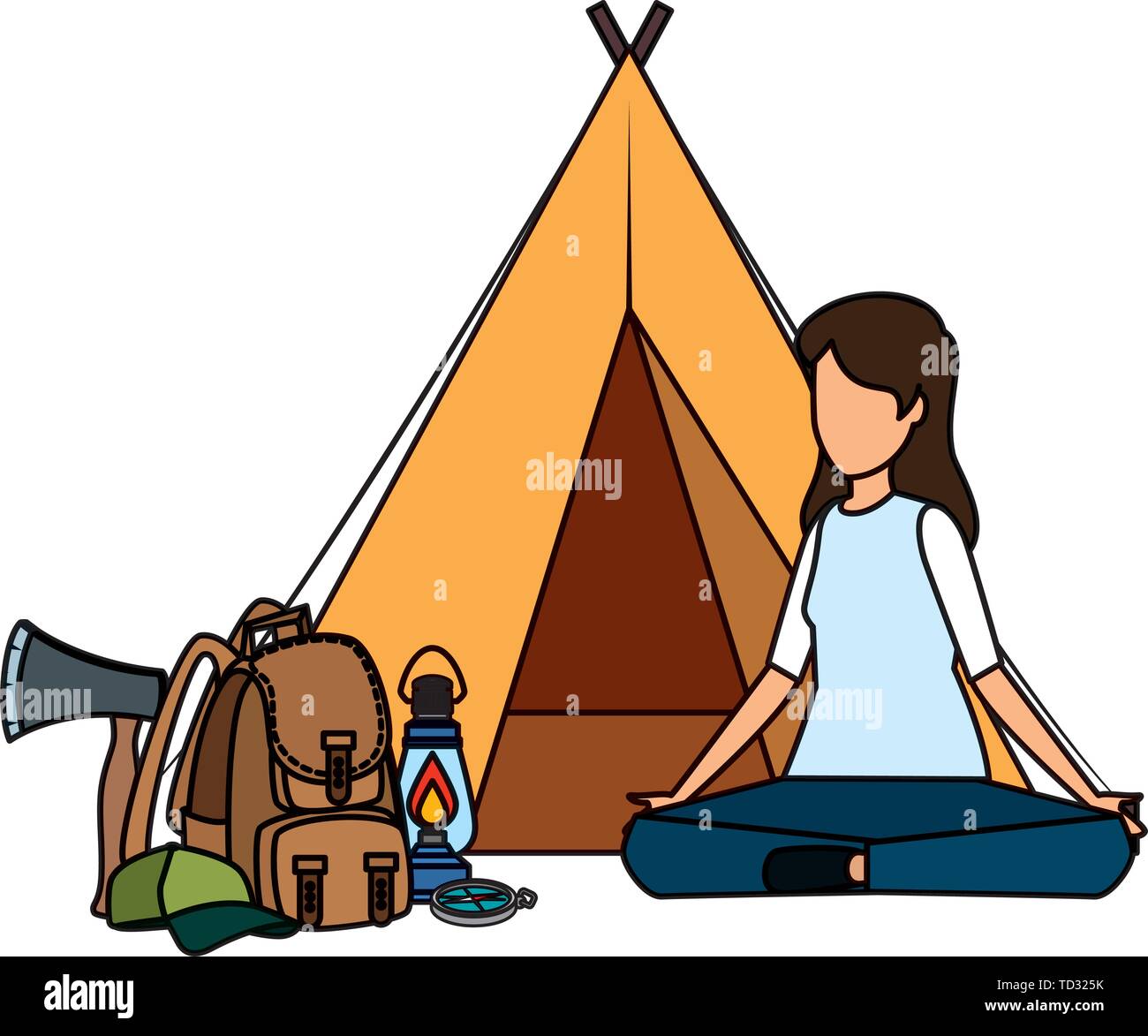 tent camping with woman and travelbag Stock Vector Image & Art - Alamy