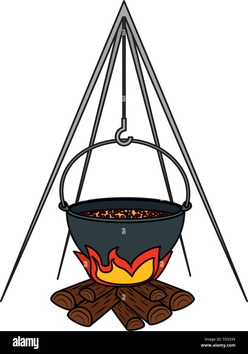 wood fire with pot cooking Stock Vector Image & Art - Alamy