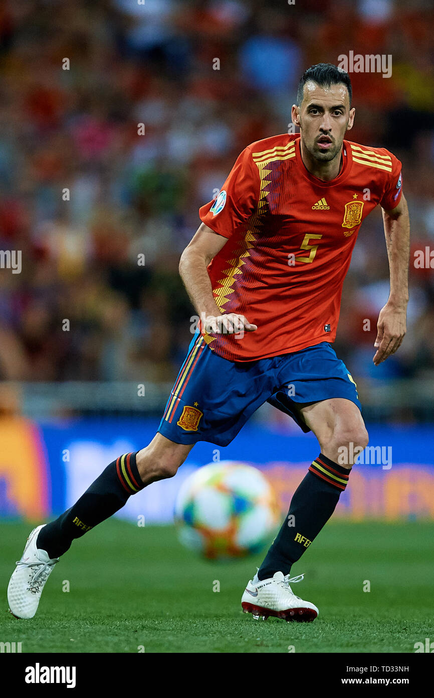 MADRID, SPAIN JUNE 10 Sergio Busquets of Spain in action during the UEFA Euro 2020 qualifier
