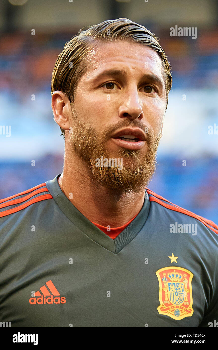 MADRID, SPAIN - JUNE 10: Sergio Ramos of Spain looks on prior to during the  UEFA Euro 2020 qualifier match between Spain and Sweden at Santiago  Bernabeu on June 10, 2019 in