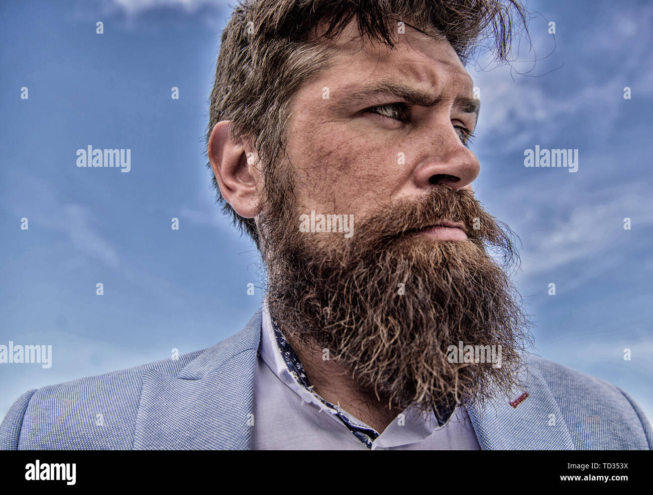 Expert tips for growing and maintaining moustache. Hipster handsome bearded attractive  guy close up. Man bearded hipster with mustache sky background. Ultimate  beard and moustache grooming guide Stock Photo - Alamy