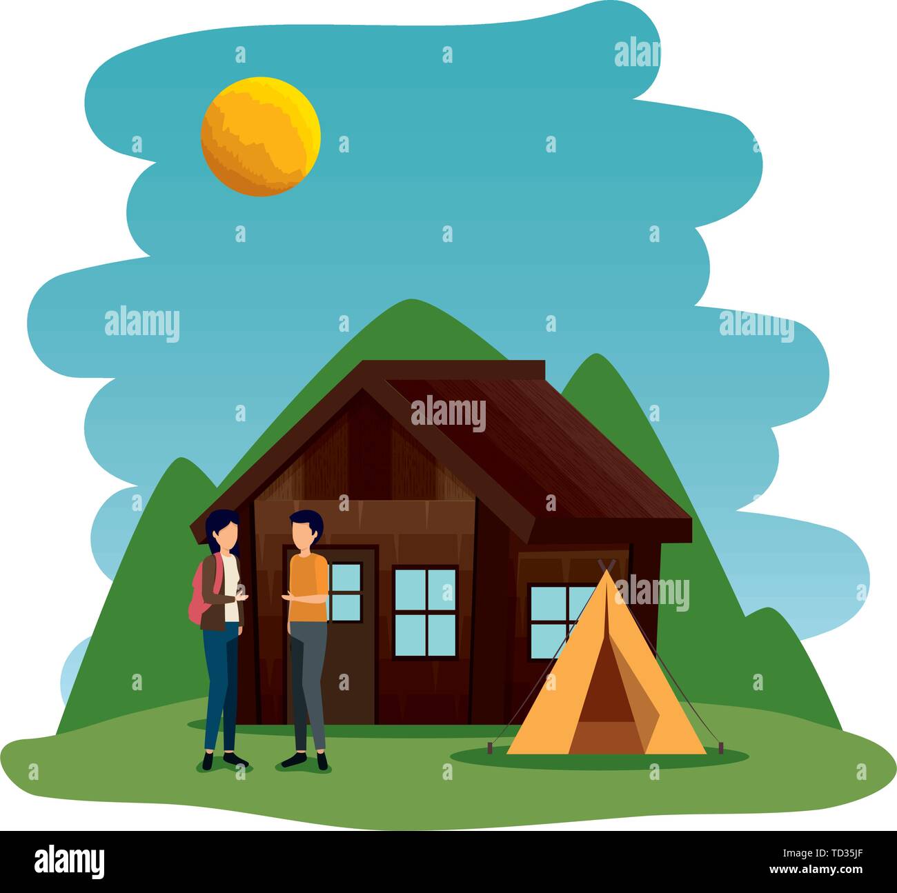 young couple in the camping zone Stock Vector
