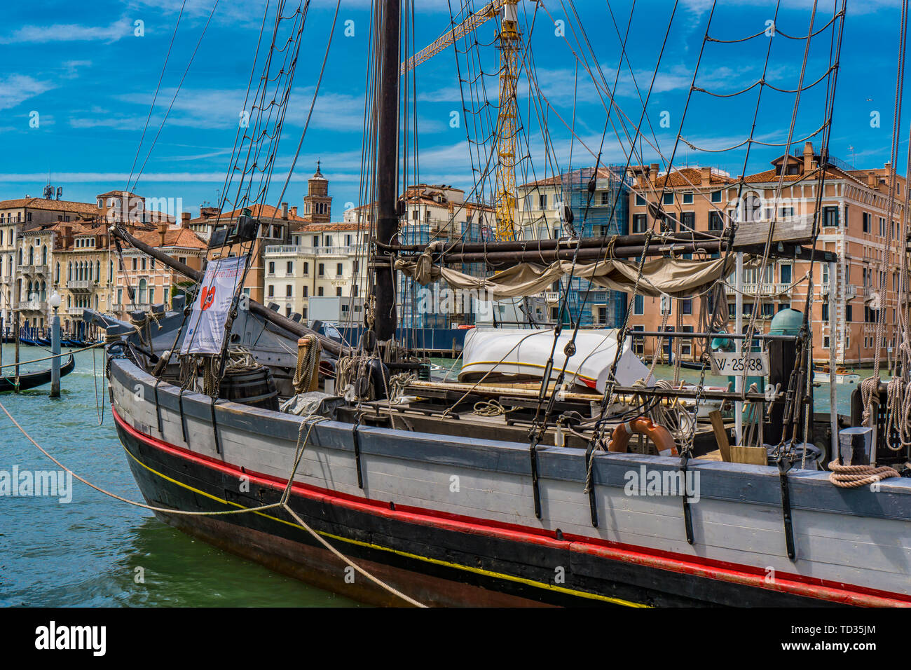 VENICE, ITALY - MAY 26, 2019: View at Il Nuovo Trionfo, last working trabaccolo sailing ship in Venice, Italy. Ship was built by Ferdinando Ubalducci  Stock Photo
