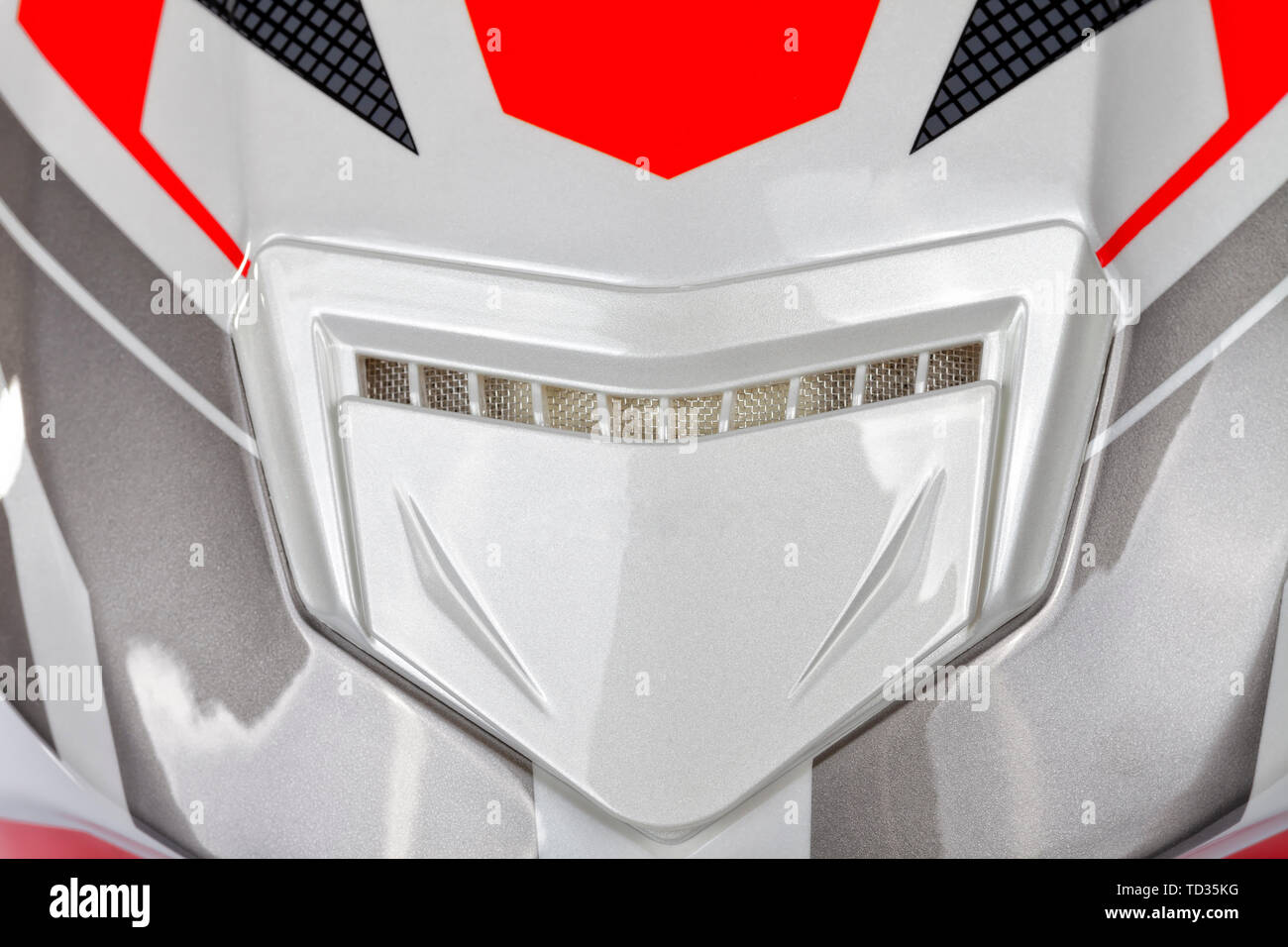 Detail of the rear ventilation system of a motorcycle helmet Stock