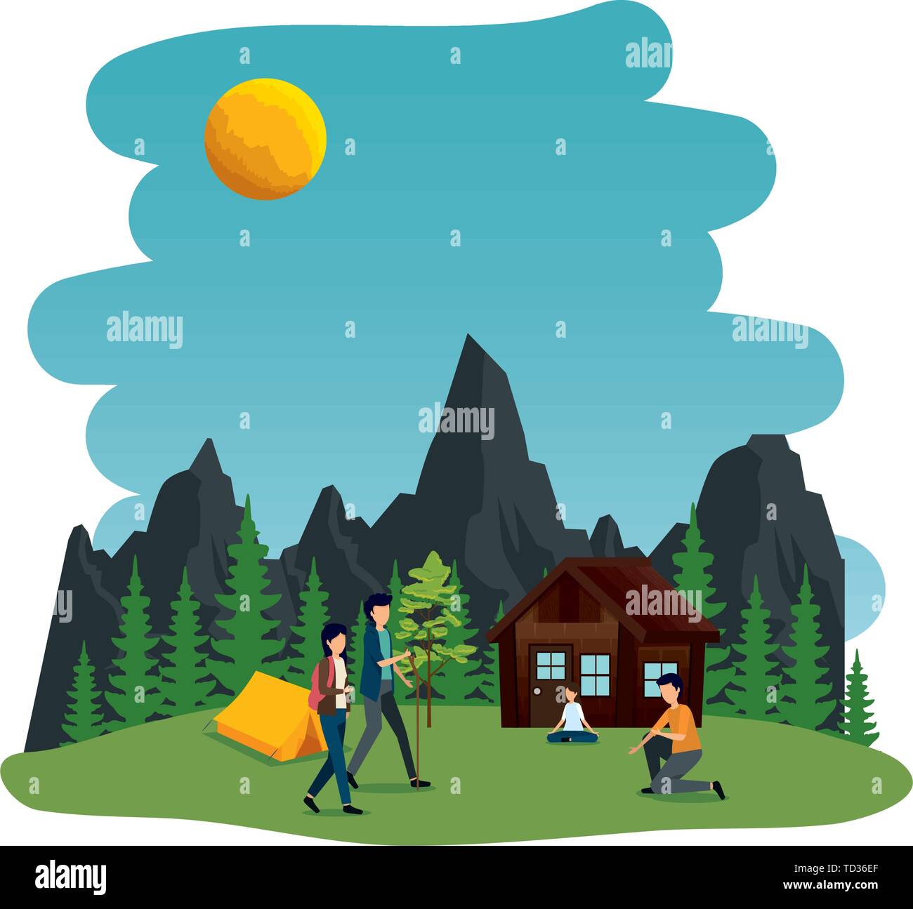 young people in the camping zone Stock Vector