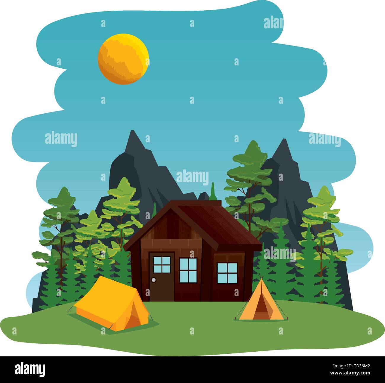 camping zone with camping tent and cabin scene Stock Vector Image & Art ...