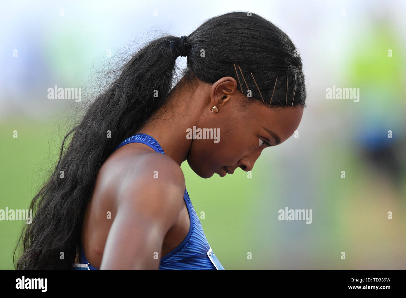 Dalilah Muhammad of United States concentrated prior to the women's 400m hurdles at the IAAF Diamond League Golden Gala  Roma 06-06-2019 Stadio Olimpi Stock Photo