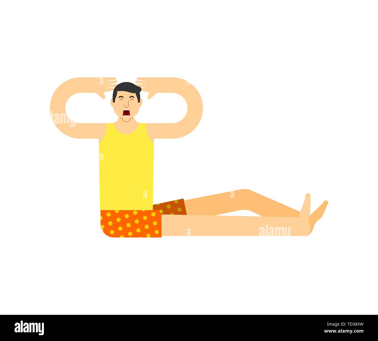 Man sits and yawns. Guy is yawning.Vector illustration Stock Vector