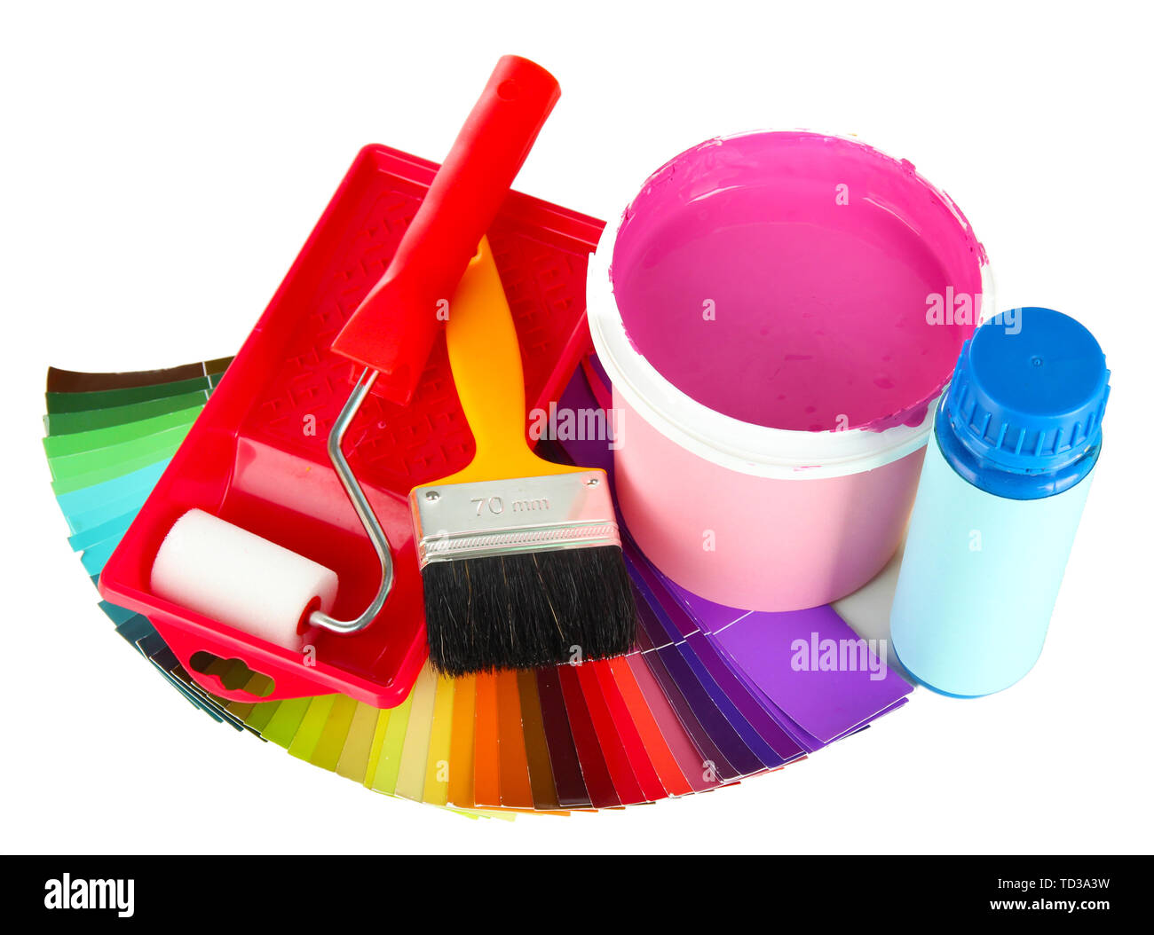 Set for painting paint pot, brushes, paintroller and palette of