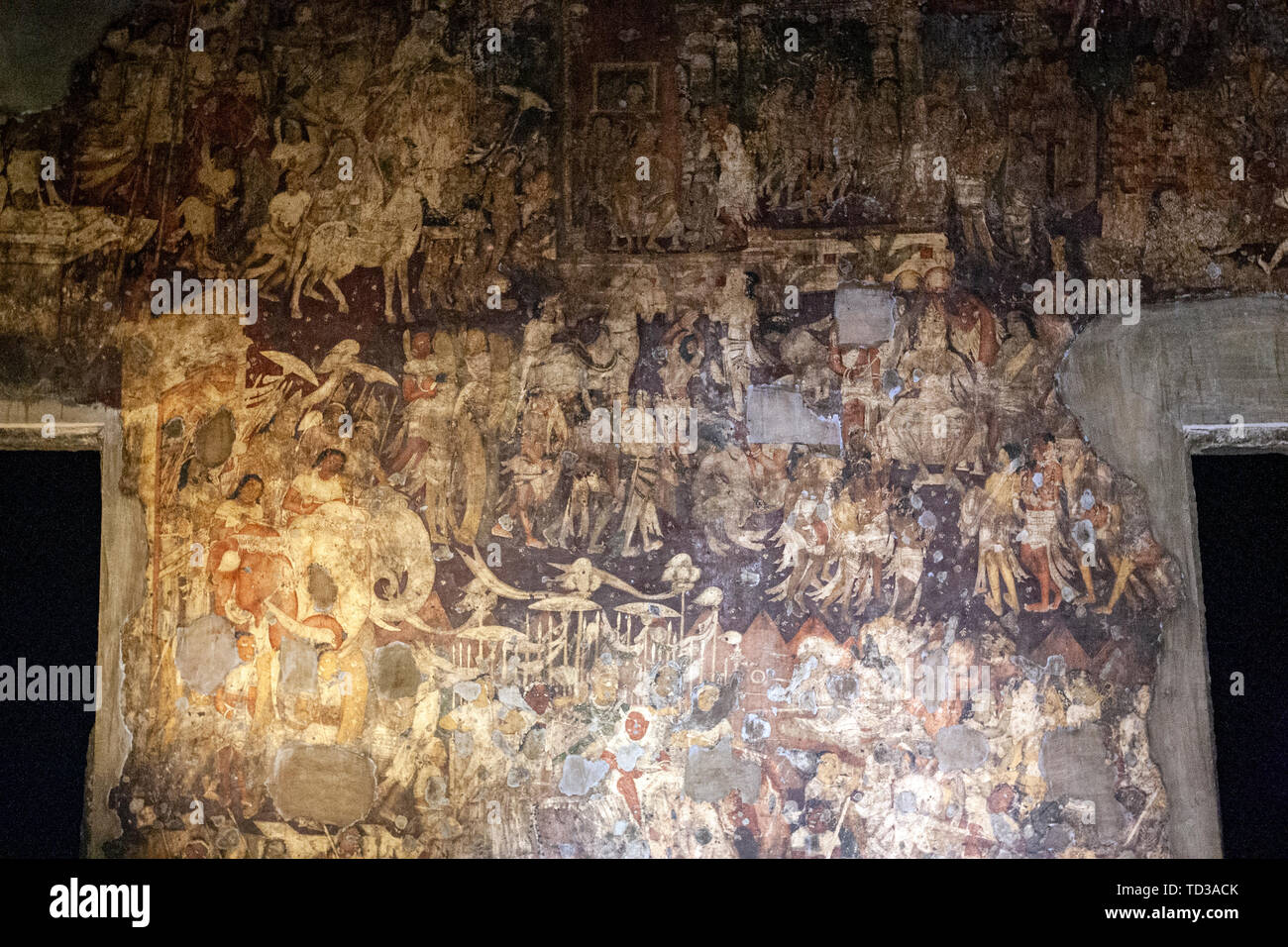 Cave 17 with well preserved paintings. Ajanta Caves, Aurangabad District, Maharashtra State, India Stock Photo