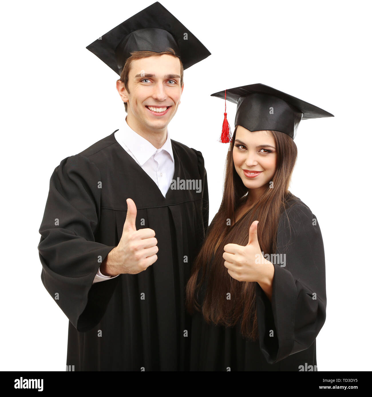 Two happy graduating students isolated on white Stock Photo - Alamy