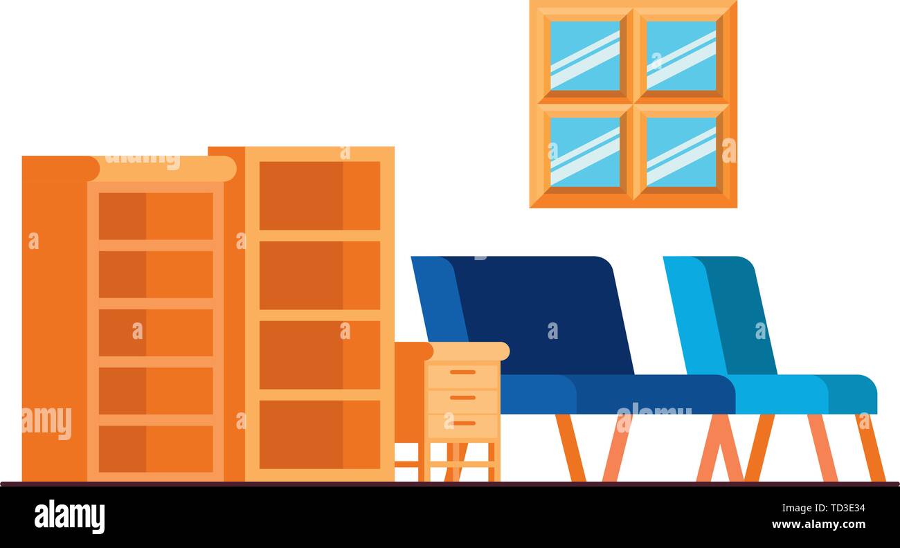 living room with couch and bookshelf of books Stock Vector Image & Art ...