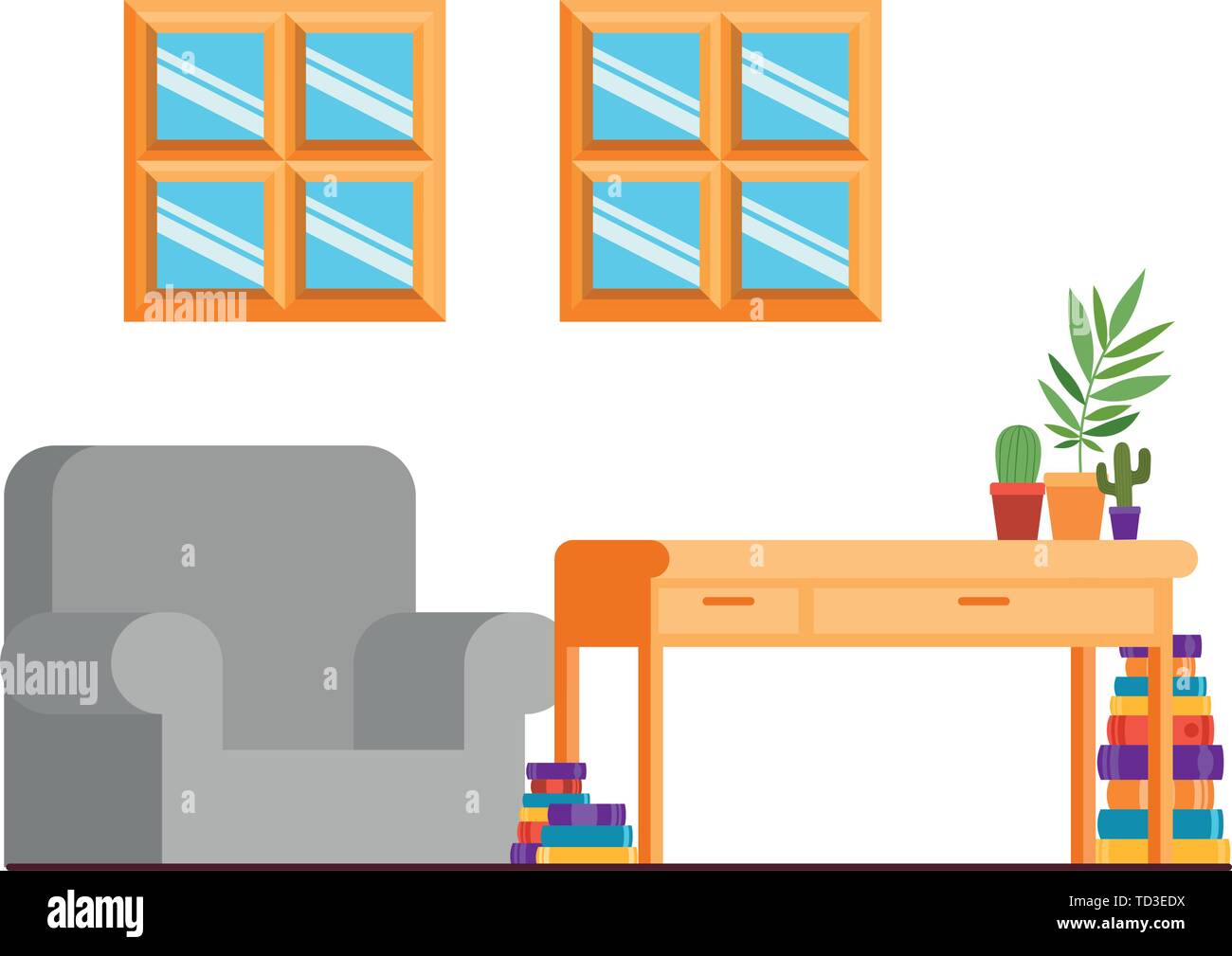 living room with desk and books Stock Vector Image & Art - Alamy