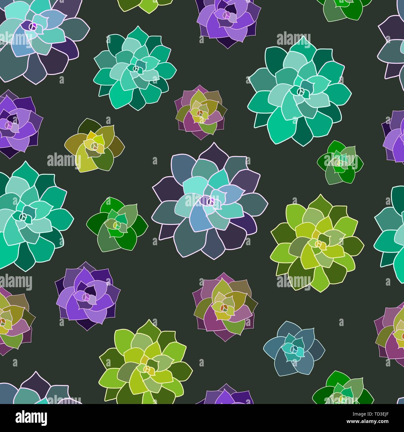 Vector seamless trendy pattern with succulents on the dark background ...