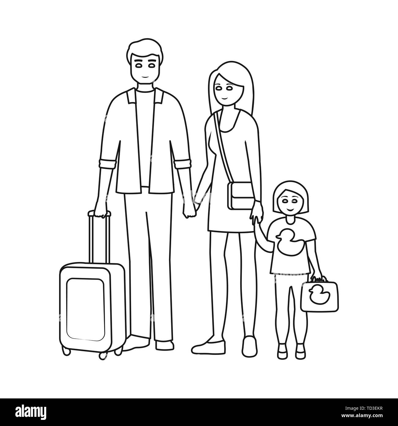 Premium Vector | Loving mom and dad helping cute kid drawing vector line  art is isolated on a white background
