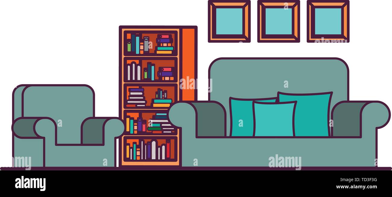 living room with couch and bookshelf of books Stock Vector Image & Art ...