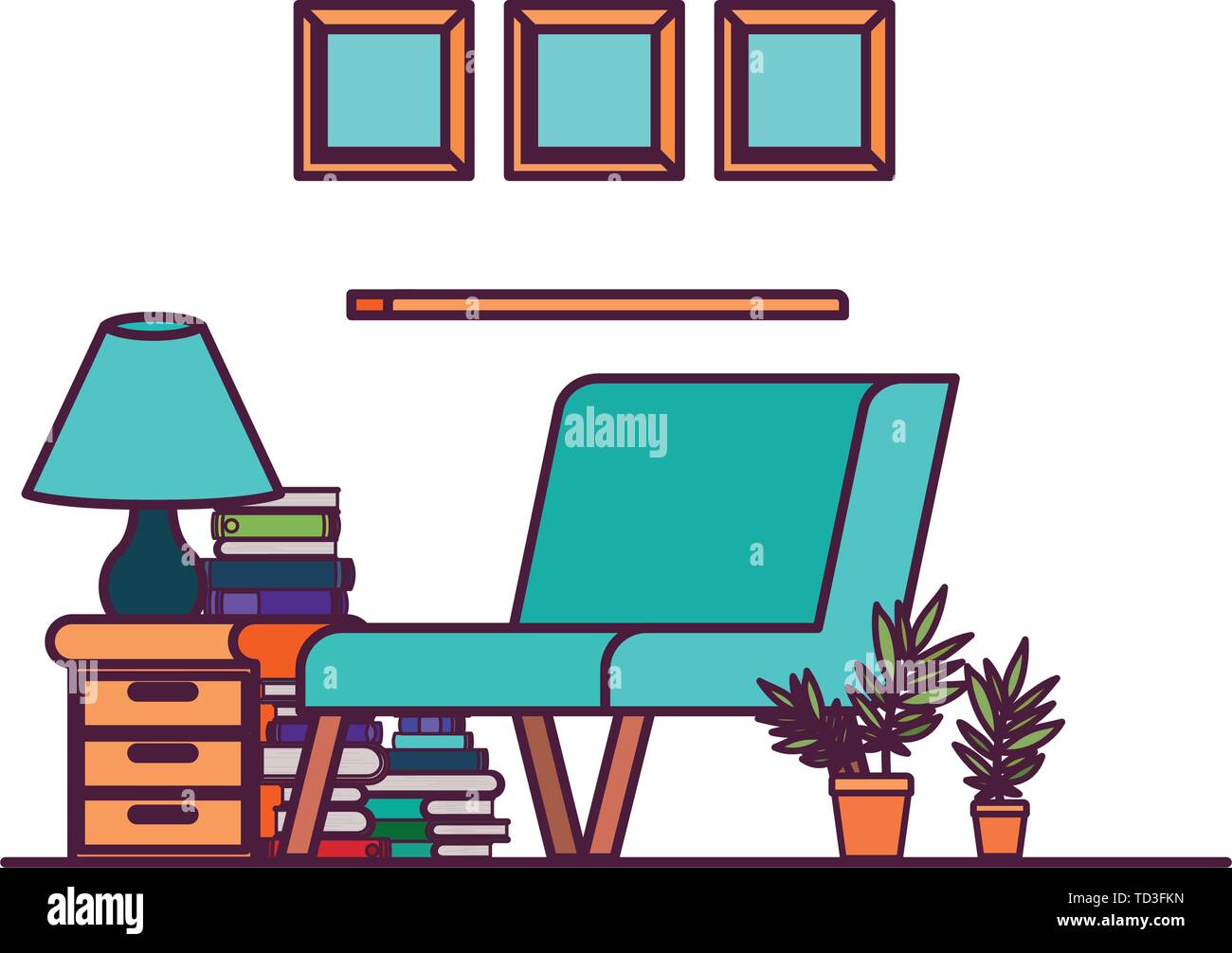 living room with couch and stack of books Stock Vector Image & Art - Alamy