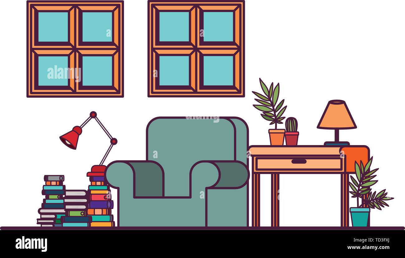living room with desk and books Stock Vector Image & Art - Alamy