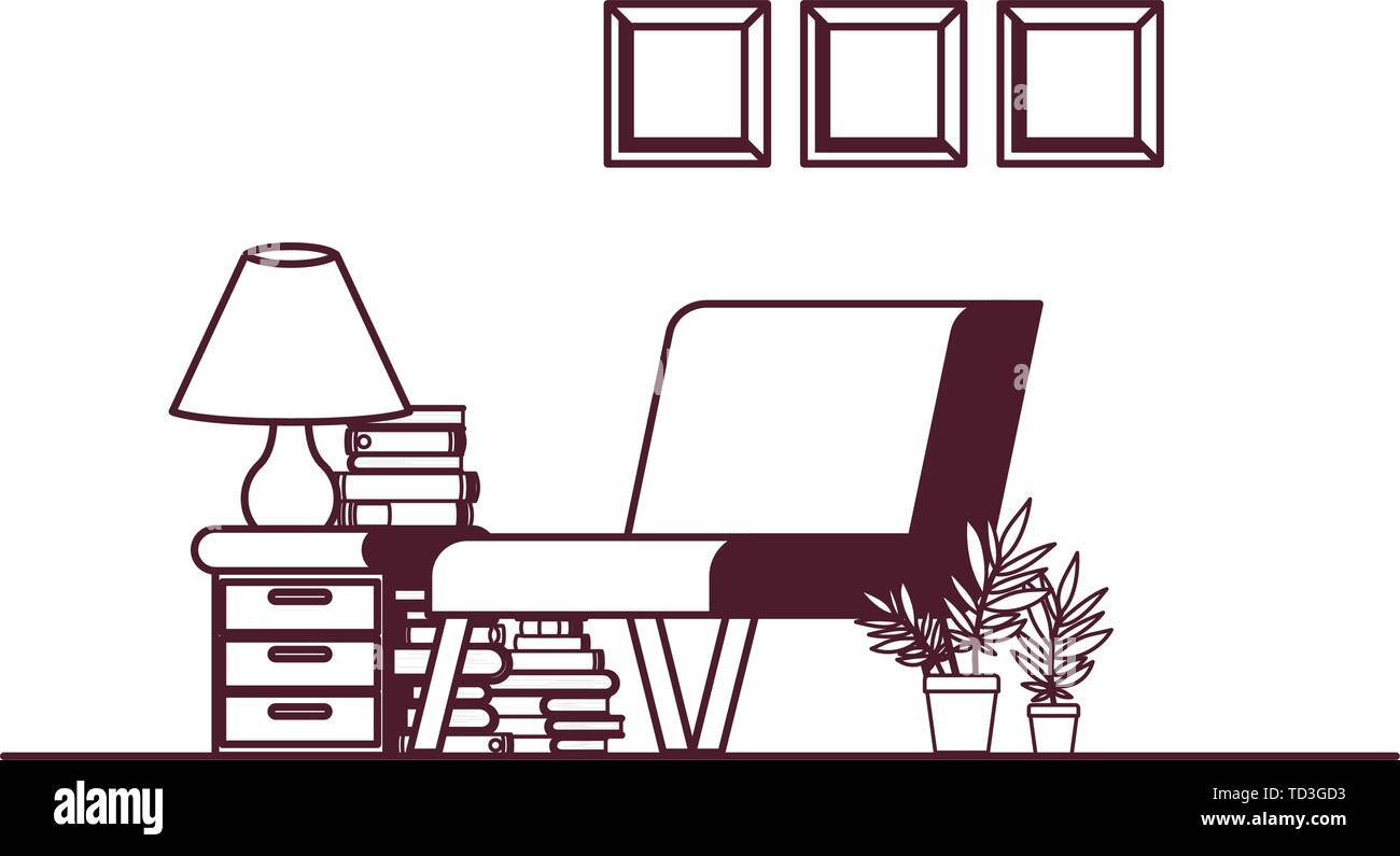 living room with couch and stack of books Stock Vector Image & Art - Alamy