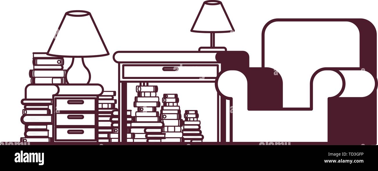 living room with couch and stack of books Stock Vector Image & Art - Alamy