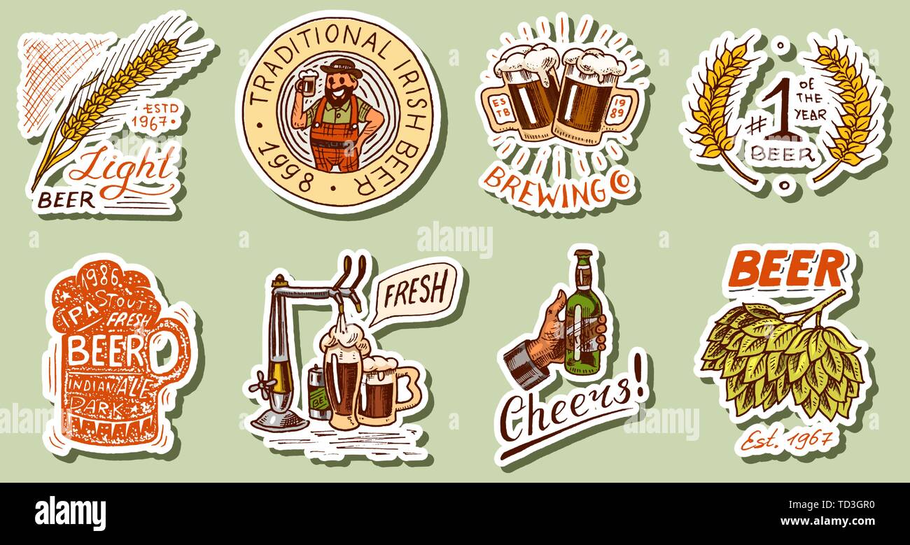Vintage beer stickers. Set of Alcoholic Label with calligraphic