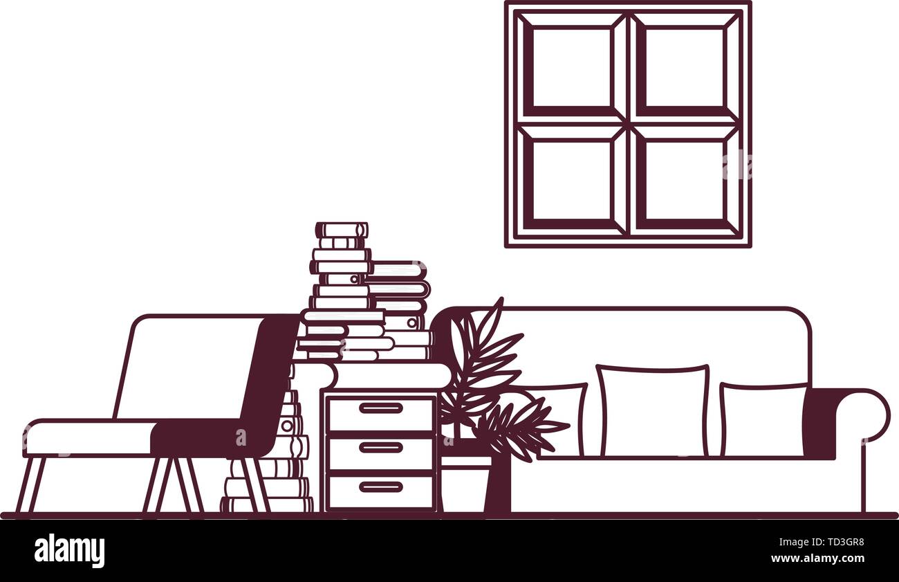 living room with couch and stack of books Stock Vector Image & Art - Alamy