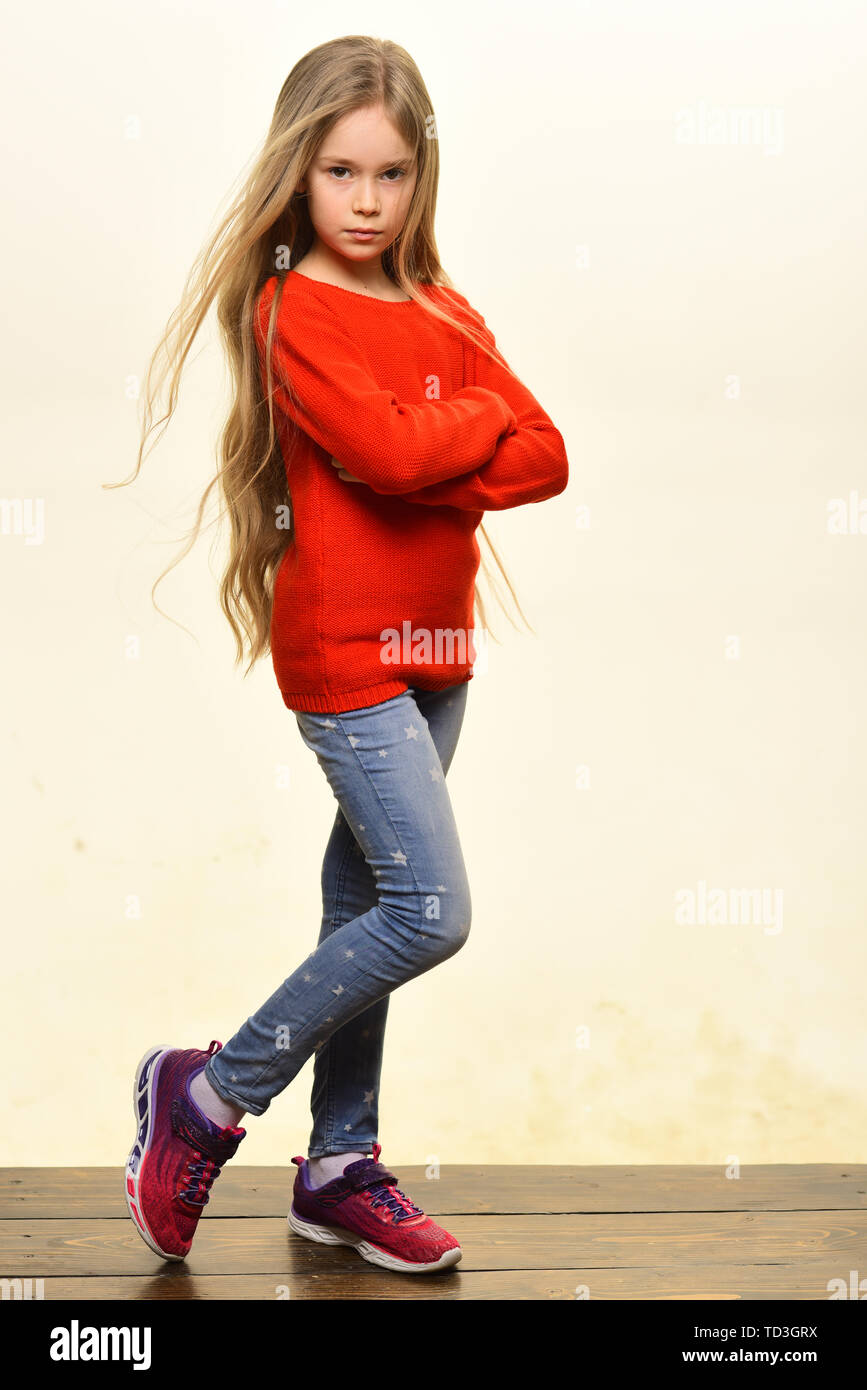denim. cute little girl in denim style. denim fashion for kids. denim  clothes fashion Stock Photo - Alamy