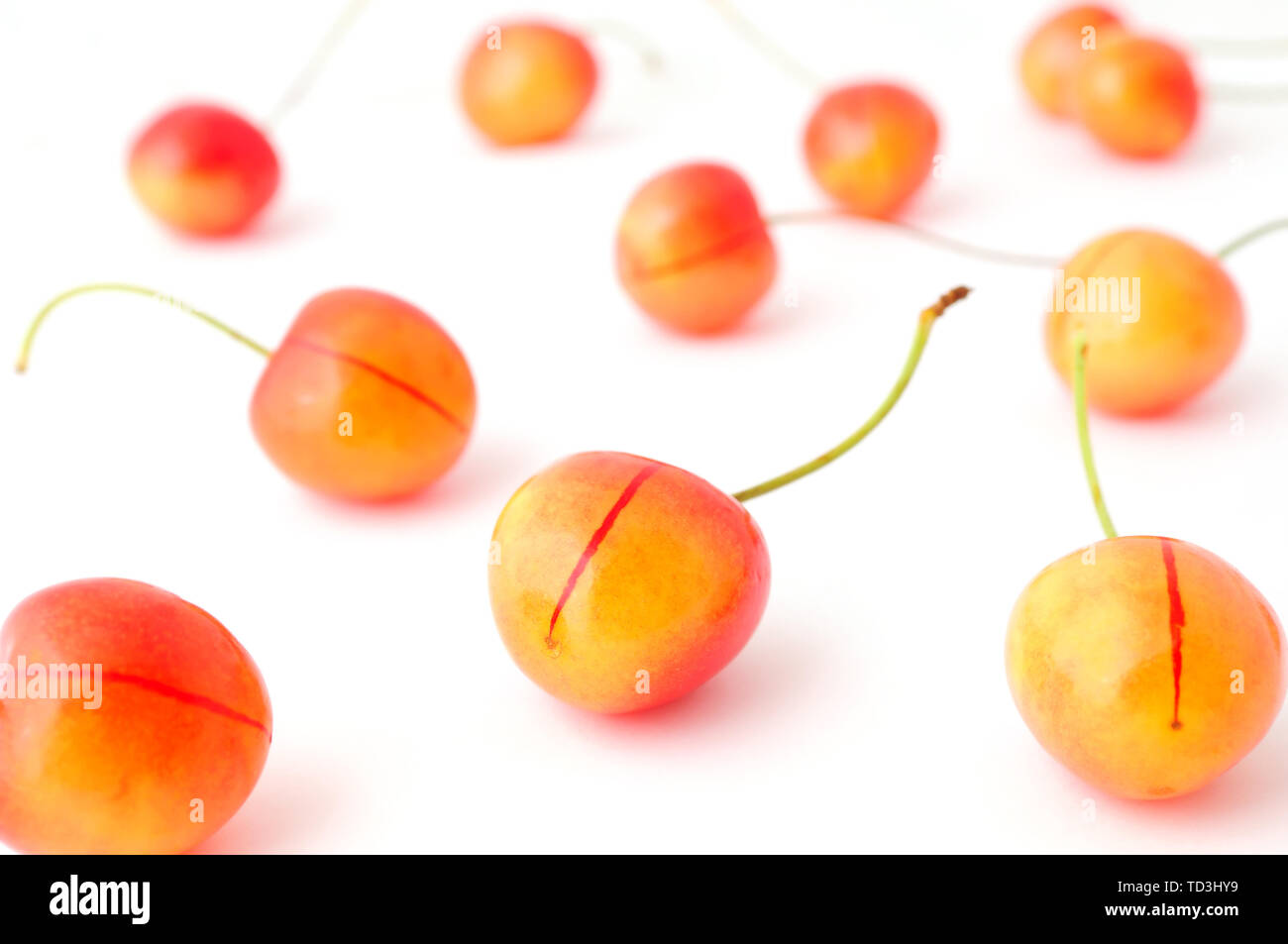 Ripe yellow and red cherries isolated on white background Stock Photo ...