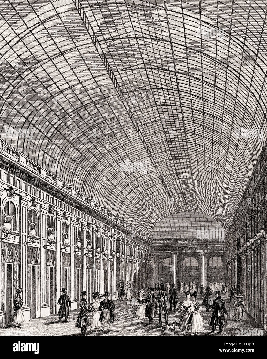 Galerie d'Orléans, Palais-Royal, Paris, antique steel engraved print, 1831 Stock Photo