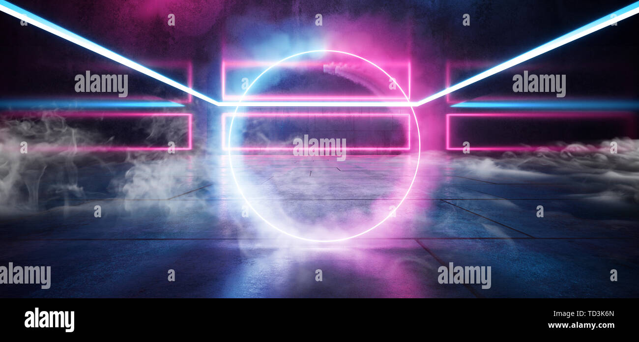 Smoke Neon Lights Virtual Glowing Blue Purple Vibrant Dark Garage