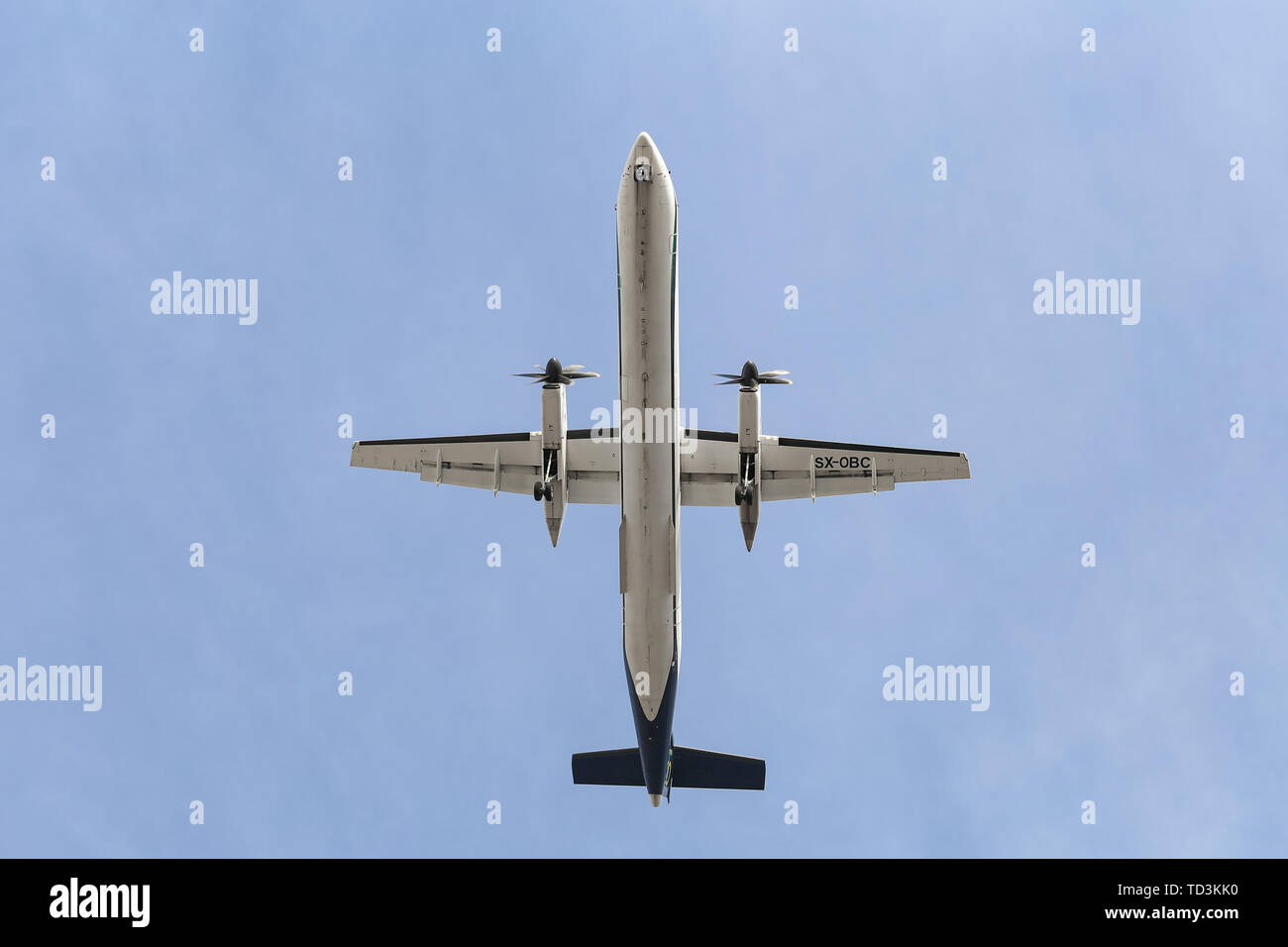 ISTANBUL, TURKEY - FEBRUARY 03, 2019: Olympic Air Bombardier Dash 8 Q402 (CN 4276) landing to Istanbul Ataturk Airport. Olympic Air has 12 fleet size  Stock Photo
