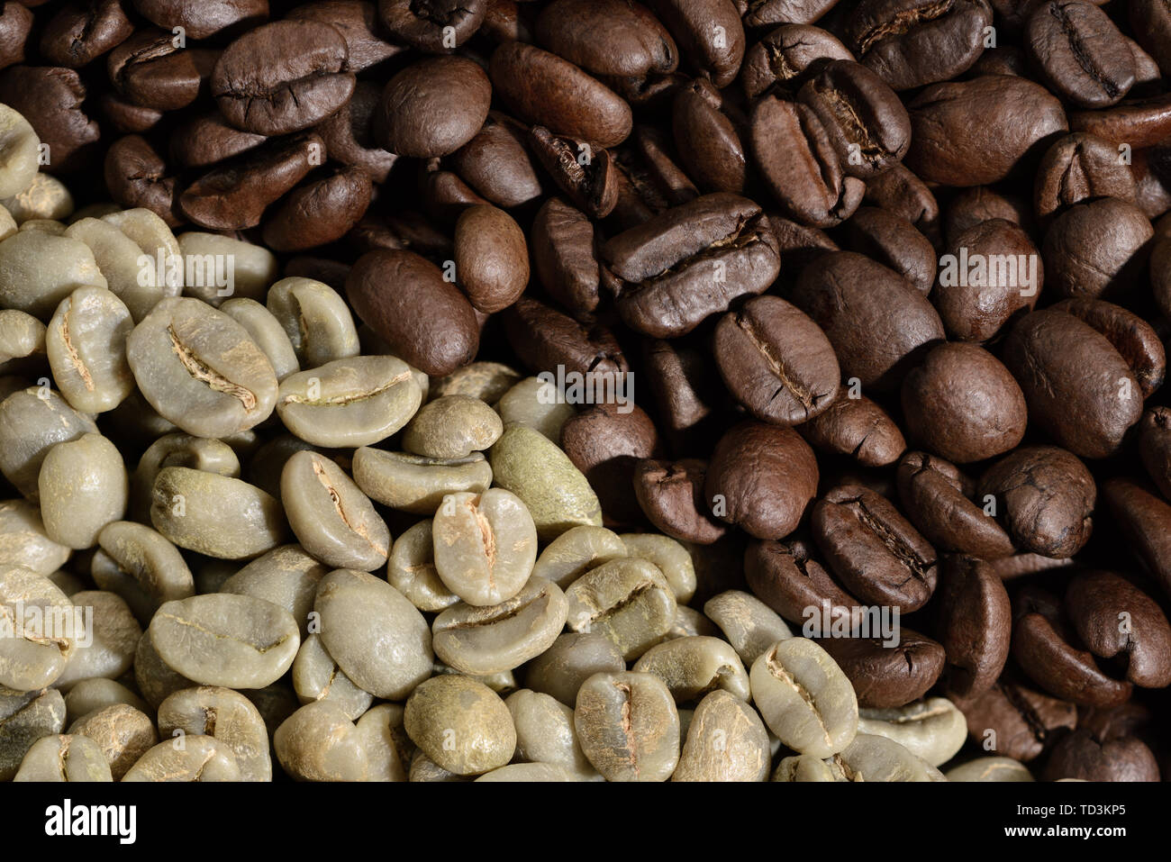 Raw Green Bean And Roasted Coffee Beans Roasting Comparison Stock Photo Raw Green Bean And Roasted Coffee Beans Roasting Comparison Stock Photo