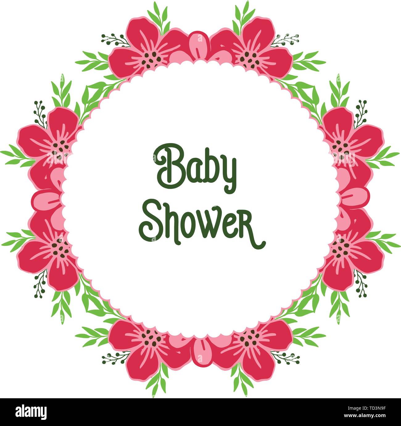 Vector Illustration Writing Baby Shower With Beautiful Pink Wreath Vector Illustration Writing Baby Shower With Beautiful Pink Wreath