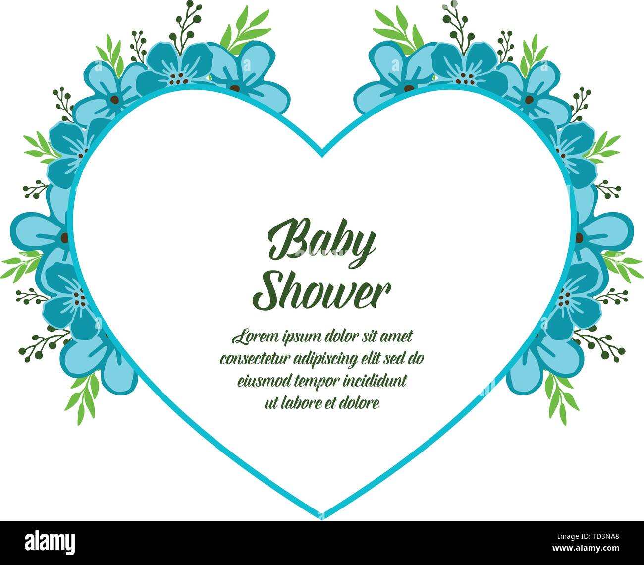 Vector illustration decor of card baby shower with blue wreath frame ...