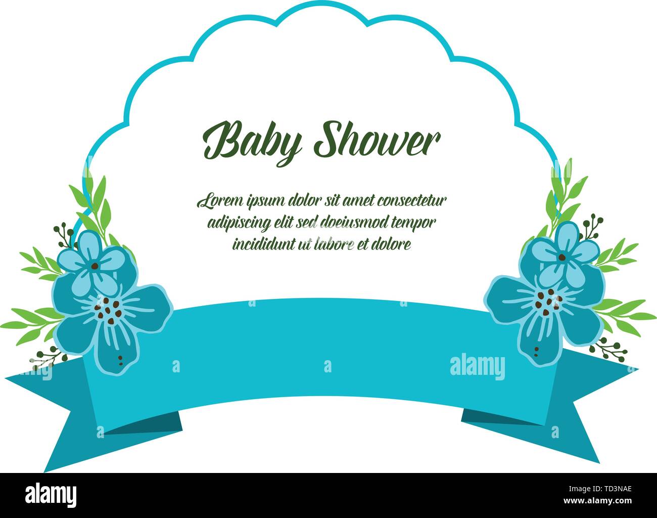 Vector illustration writing baby shower with various bright blue wreath ...