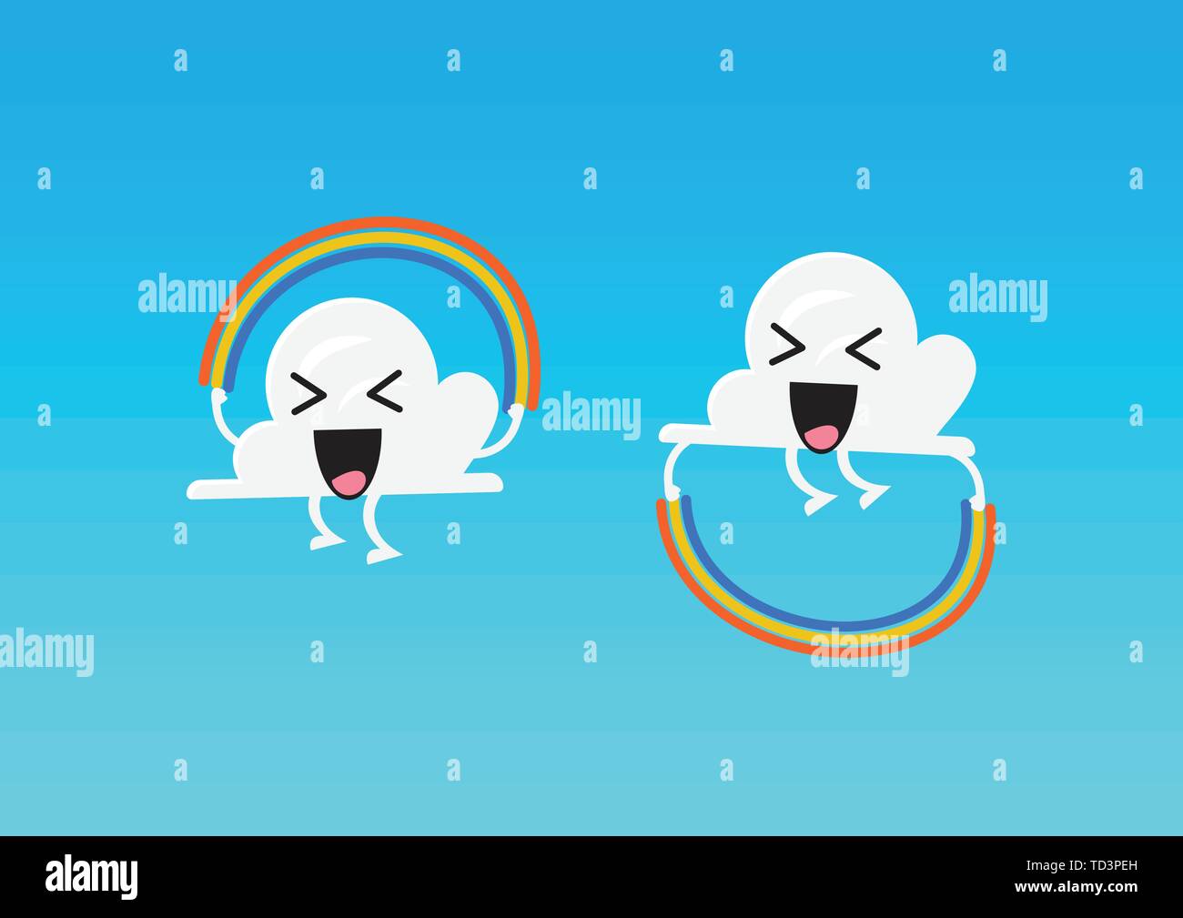 Cloud character jumping rainbow rope ativity. Vector illustration Stock Vector