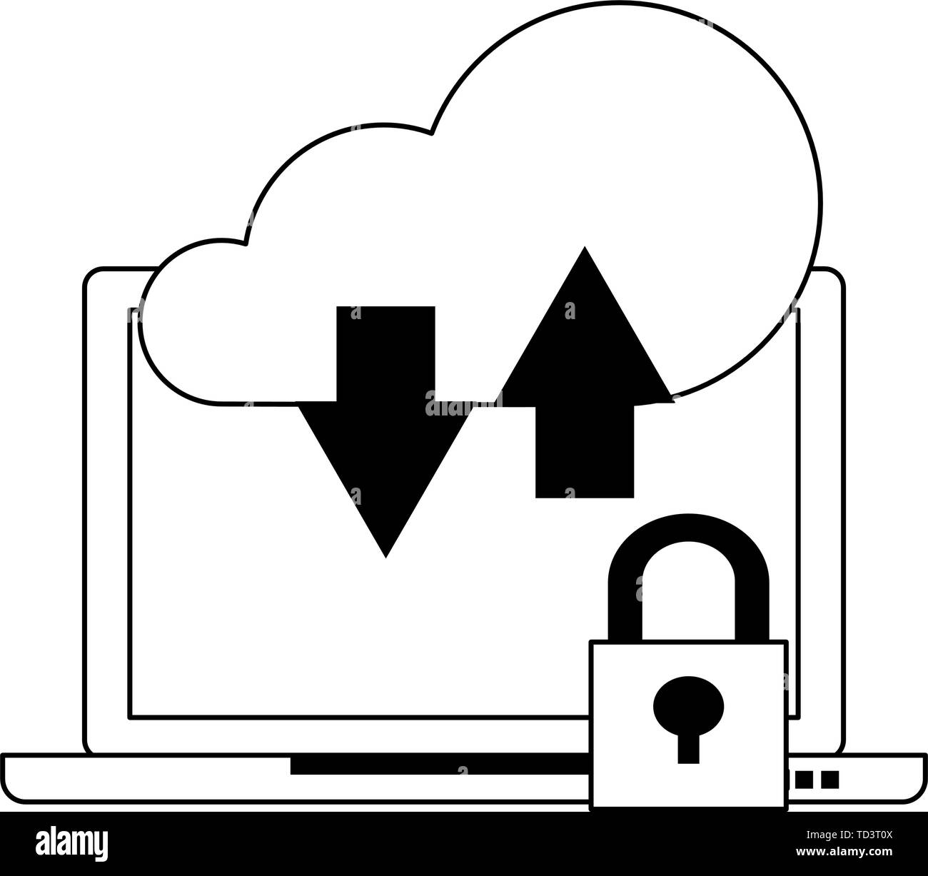 Cloud computing technology symbols isolated in black and white Stock ...