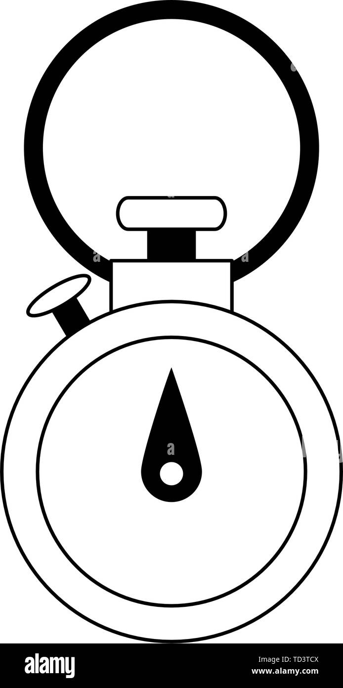 Chronometer timer clock with button isolated symbol in black and white