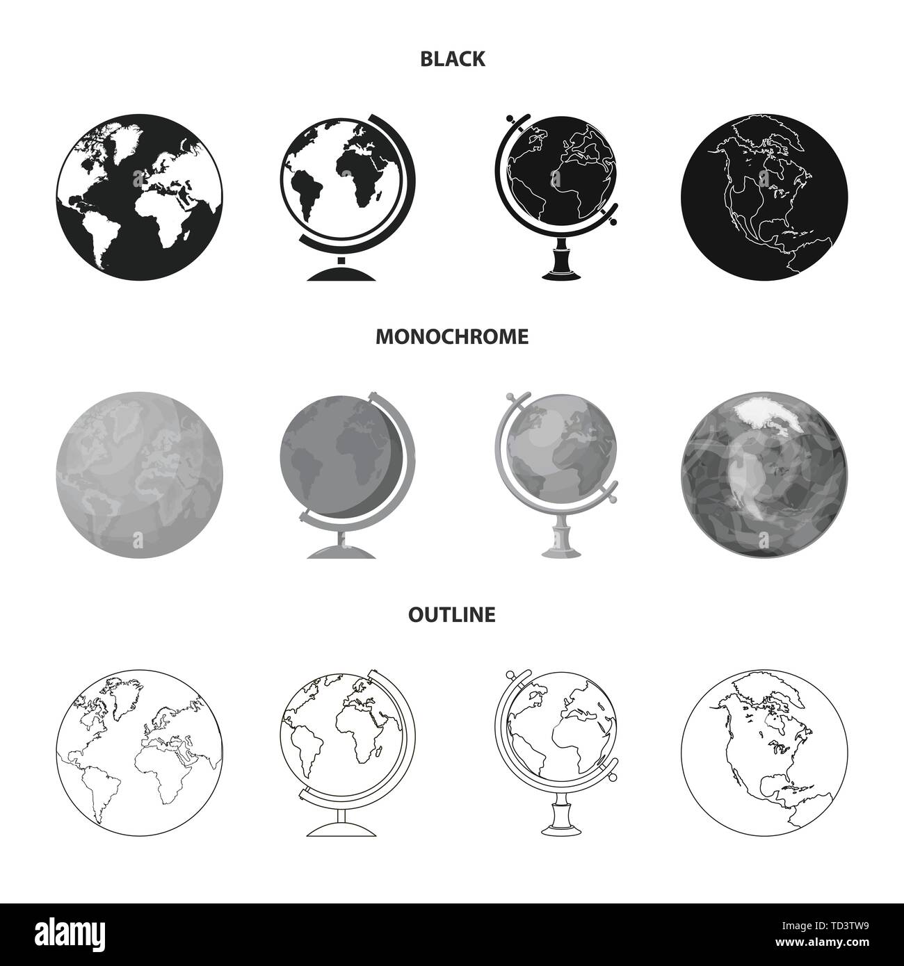 Vector illustration of globe and world icon. Collection of globe and ...