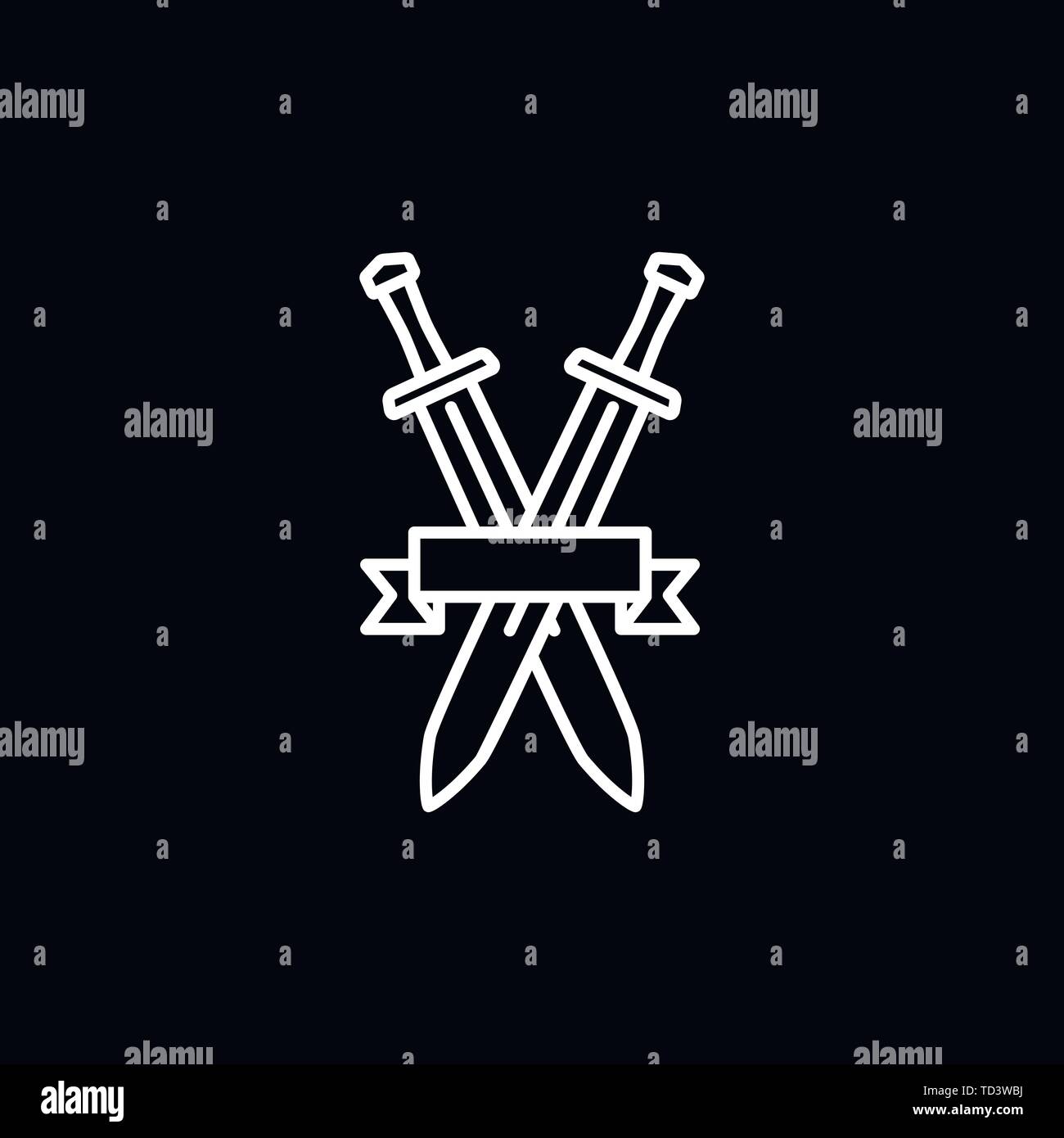 Swords cross crosswise. Vector flat outline icon illustration isolated ...