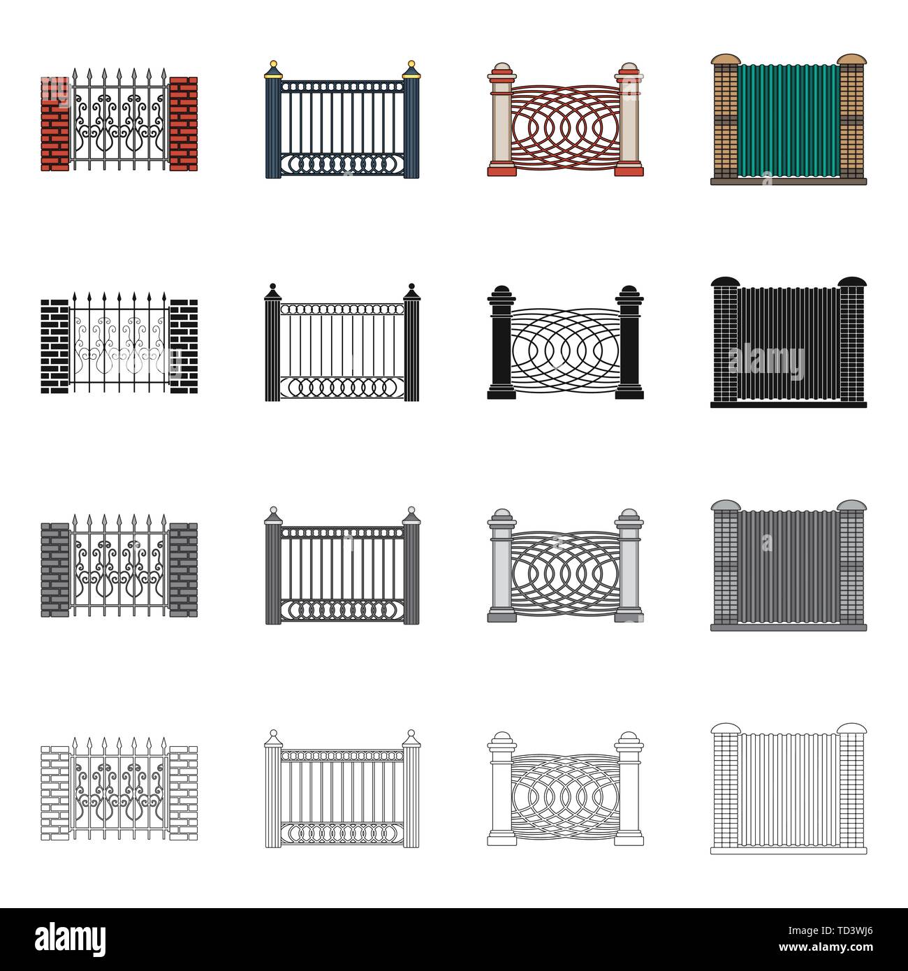 Isolated object of gate and fence sign. Collection of gate and wall ...