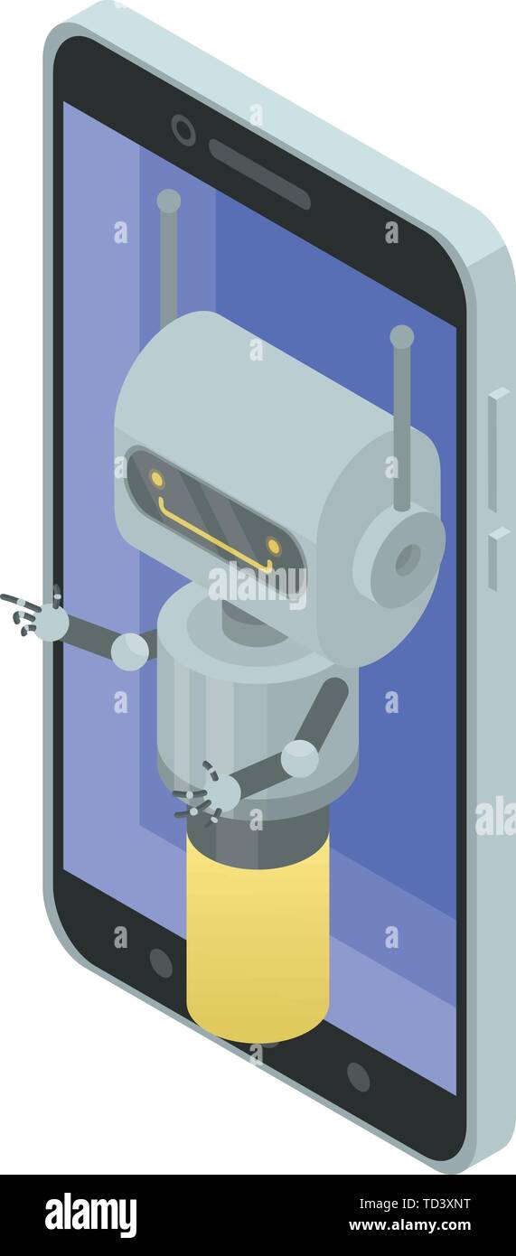 Smartphone chatbot icon, isometric style Stock Vector