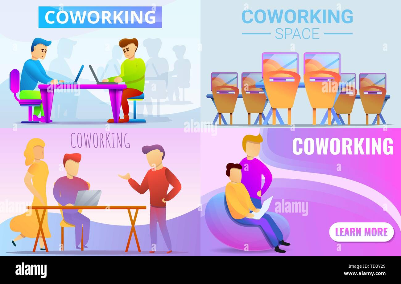 Coworking icons set. Cartoon set of coworking vector icons for web ...