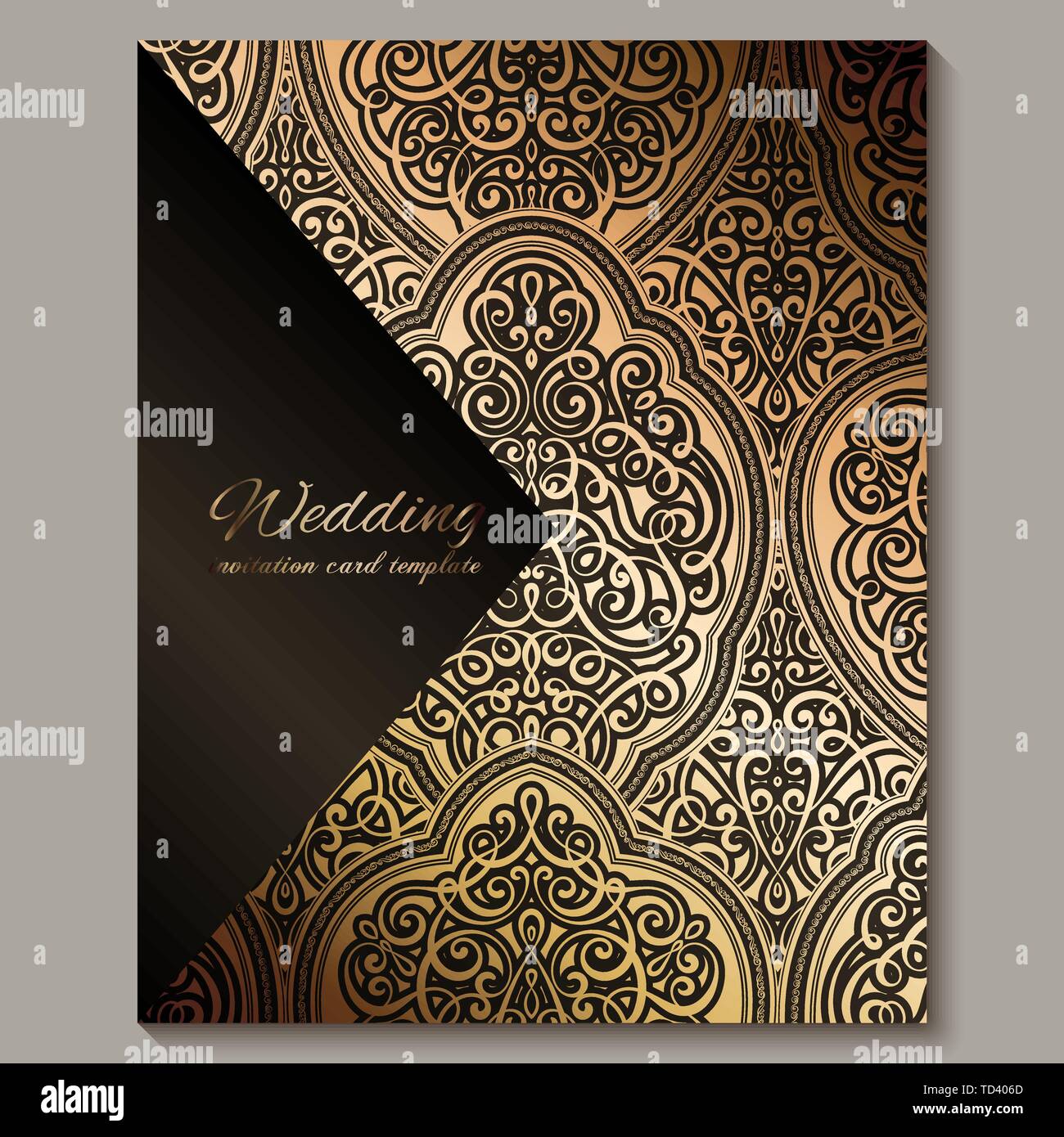 Wedding invitation card with black and gold shiny eastern and baroque rich  foliage. Ornate islamic background for your design. Islam, Arabic, Indian  Stock Vector Image & Art - Alamy