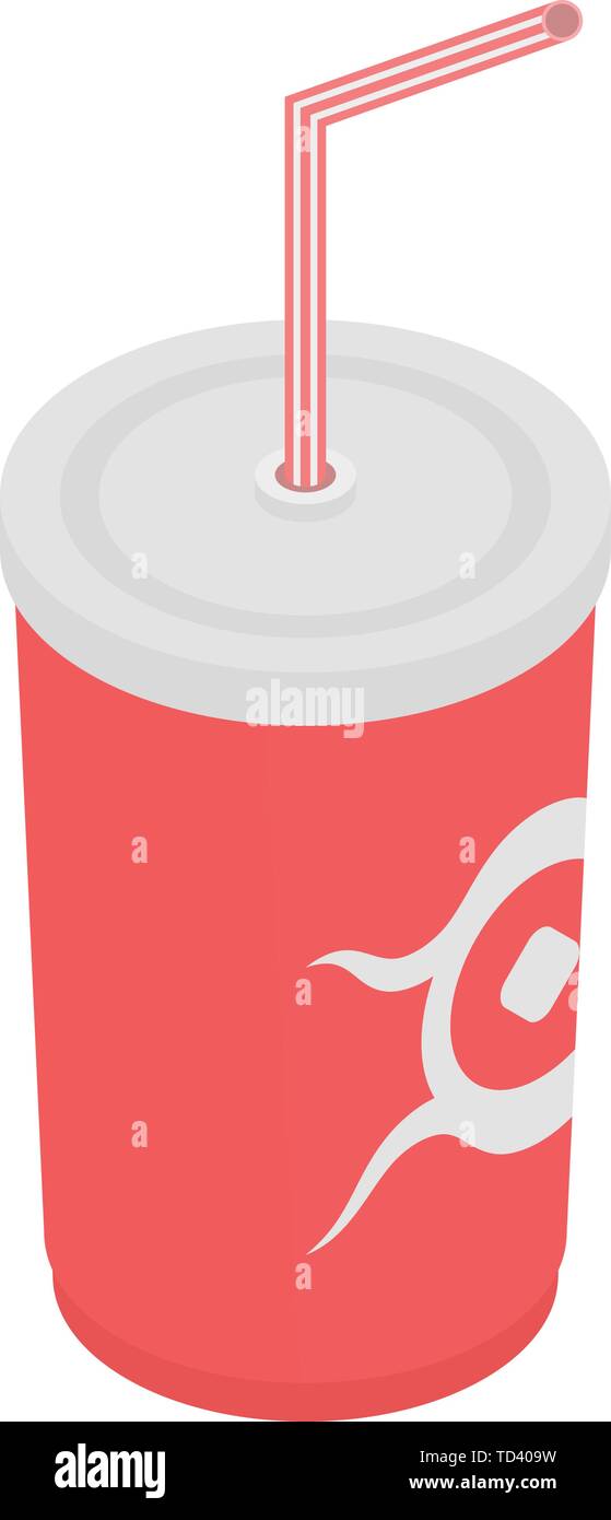 Cola plastic cup icon, isometric style Stock Vector