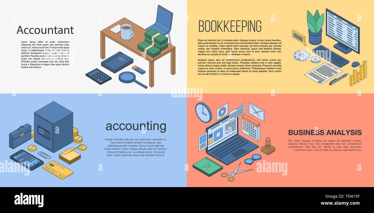 Accountant banner set, isometric style Stock Vector