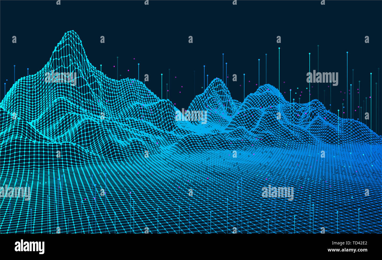 Abstract three-dimensional digital terrain of big data concept, graphics with artificial intelligence concept Stock Photo