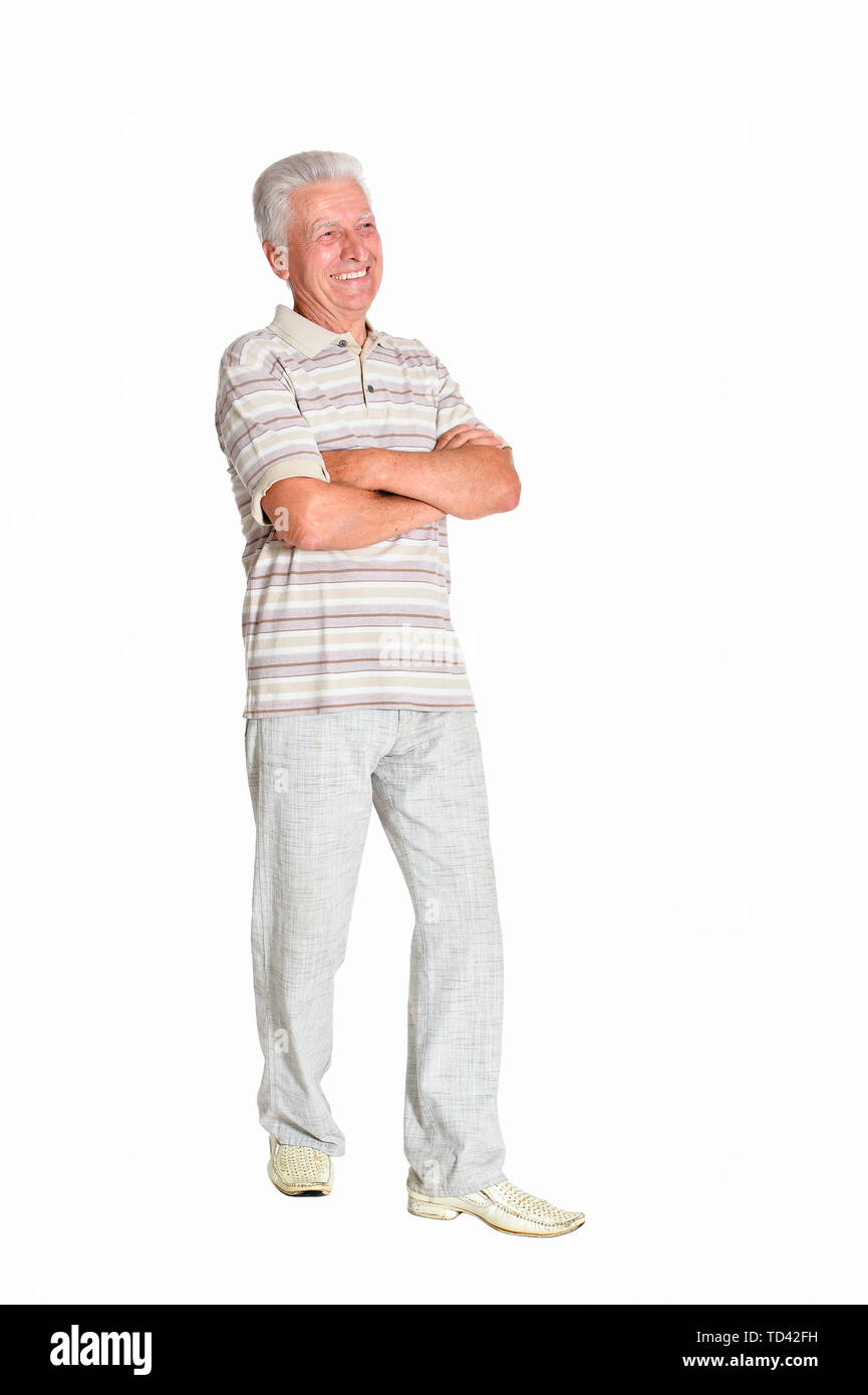 Portrait of senior man posing isolated on white background Stock Photo ...